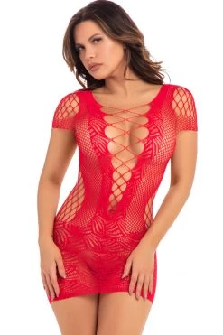 Rene Rofe Time 2 Slay Mini Dress - Red Bodystocking Lingerie