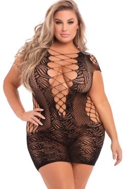Rene Rofe Bodystocking Lingerie Time 2 Slay Mini Dress - Black