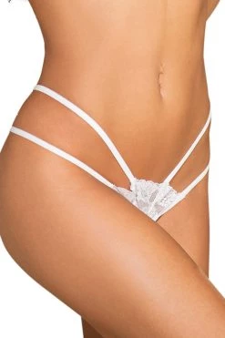 Shirley Of Hollywood Lingerie White Stretch Lace Thong Panty