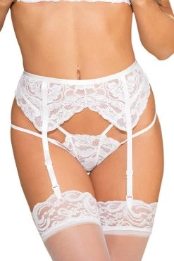 Shirley Of Hollywood Lingerie Empress White Floral Lace Garter Belt