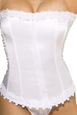 Shirley Of Hollywood White Satin Venice Lace Corset