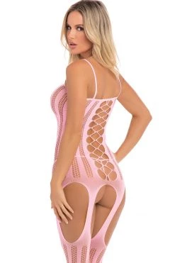 Rene Rofe Neon Pink Crotchless Suspender Bodystocking