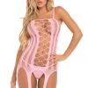Rene Rofe Neon Pink Crotchless Suspender Bodystocking