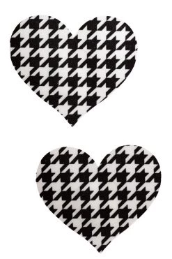 GE Apparel Accessories Black & White Houndstooth Heart Nipple Pasties
