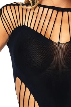 Leg Avenue Black Shredded Opaque Cut Out Teddy With Snap Crotch 8 Leg Avenue Black Shredded Opaque Cut Out Teddy With Snap Crotch