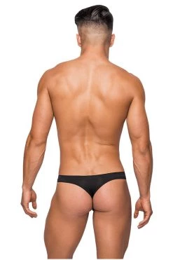 Magic Silk Black Sleek Thong W/ Sheer Pouch Male Thongs