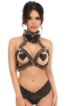 Daisy Corsets Kitten Collection Leopard Velvet Triangle Top Body Harness*