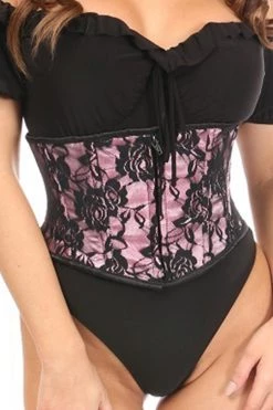 Daisy Corsets Lavish Pink W/Black Lace Overlay Mini Cincher*