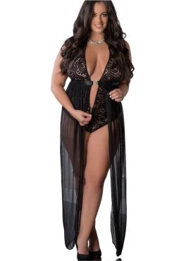 G World Intimates Lingerie One Piece Black Zipper Crotch Teddy Gown