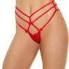 Elegant Moments Lingerie Red Lace Thong With Triple Straps And Satin Bows
