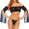 Leg Avenue Two Piece Mesh Bandeau With Split Flare Sleeves And G-string