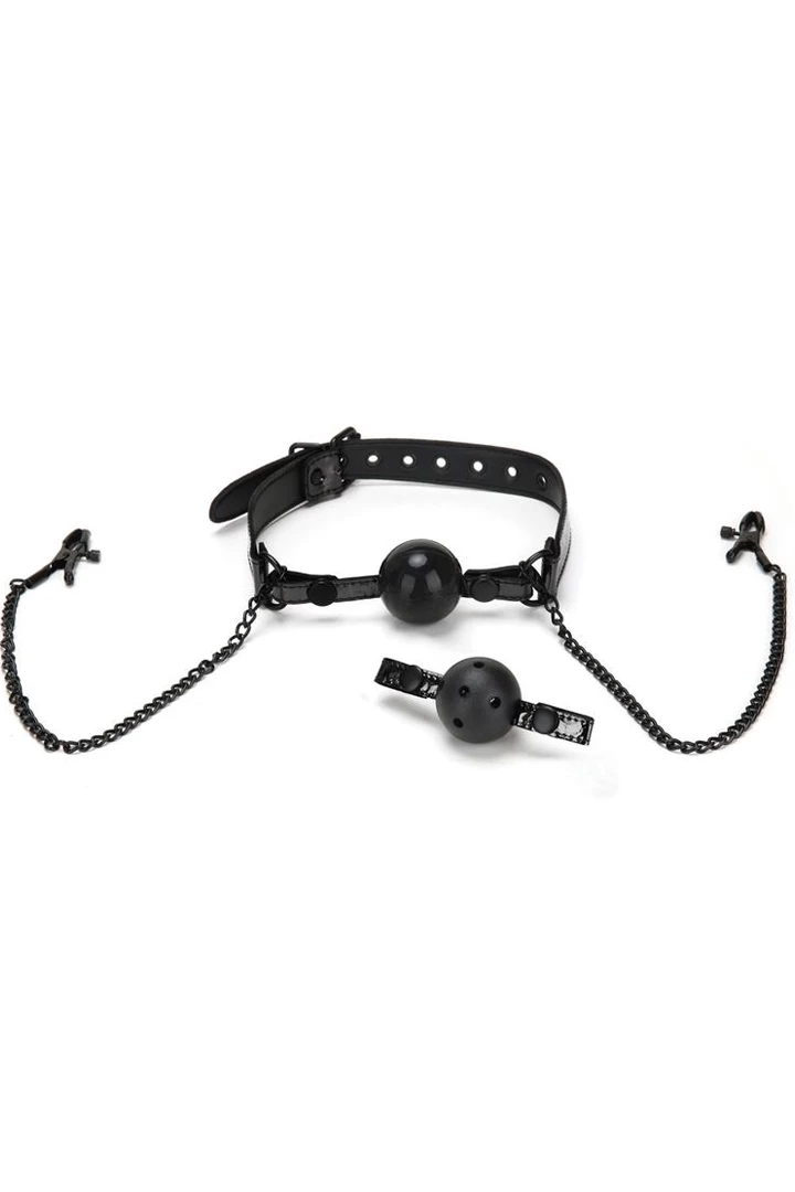 XGEN BDSM Black Diamond Ball Gag With Nipple Clips 3 XGEN BDSM Black Diamond Ball Gag With Nipple Clips