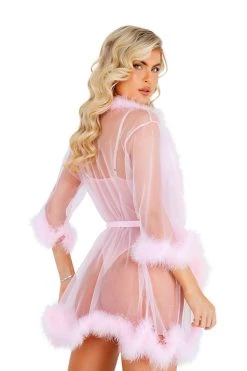 Roma Baby Pink Sheer Marabou Robe Lingerie