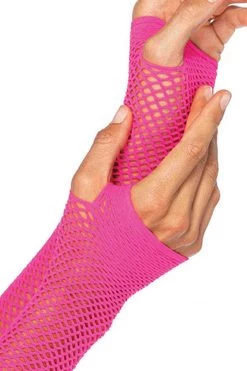 Leg Avenue Neon Pink Triangle Net Fingerless Gloves Accessories