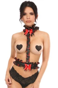 Daisy Corsets Kitten Collection Red Roses Satin Single Strap Body Harness* Lingerie