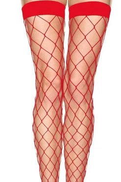 Music Legs Fishnet Red Diamond Net Stockings With Wide Bands