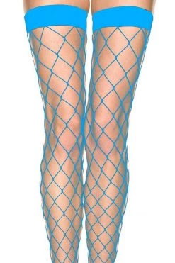 Music Legs Turquoise Diamond Net Stockings With Wide Bands