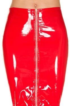 Music Legs Red Latex Zip Up Pencil Skirt
