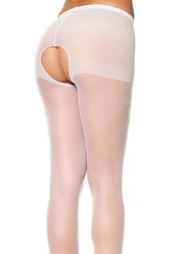 Music Legs White Crotchless Sheer Pantyhose Lingerie