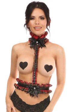 Daisy Corsets Kitten Collection Red Plaid Single Strap Body Harness*