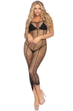 Leg Avenue Black Horizontal Net Maxi Dress Bodystocking Lingerie 9 Leg Avenue Black Horizontal Net Maxi Dress Bodystocking Lingerie