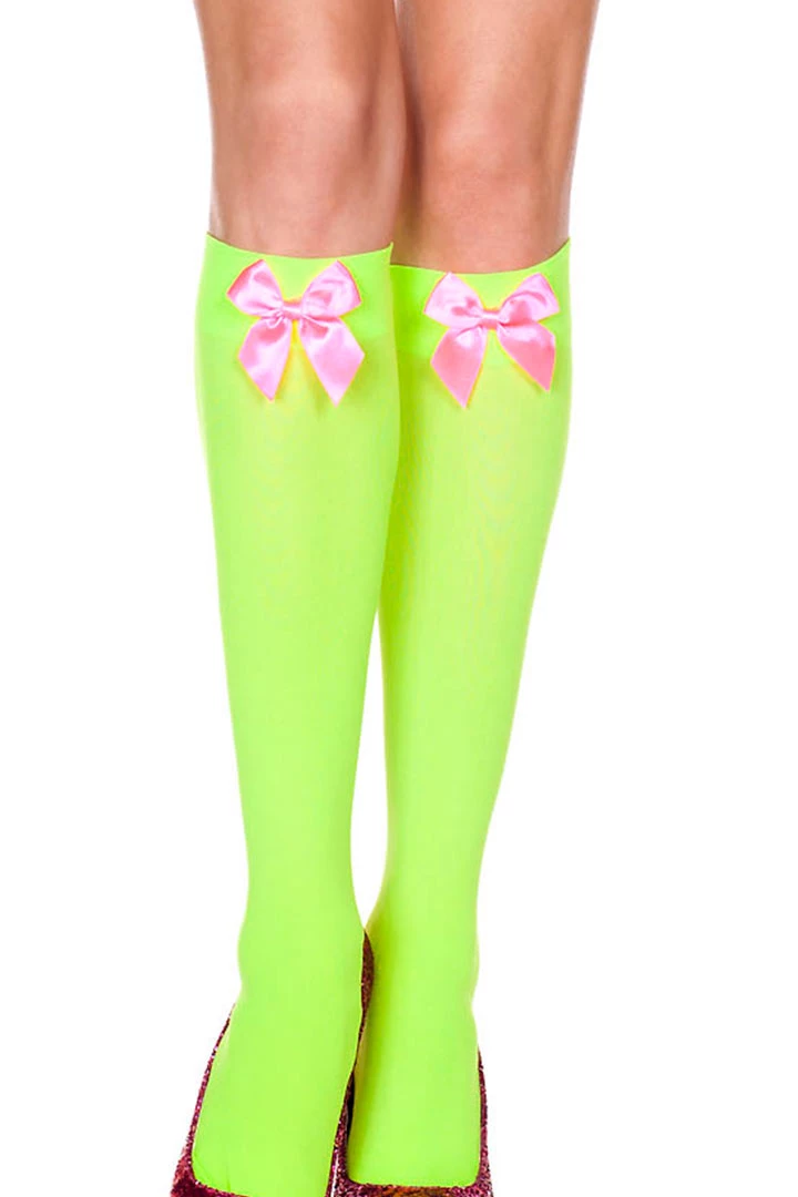 Music Legs Green Knee High Stockings W/ Hot Pink Bow Hosiery 4 Music Legs Green Knee High Stockings W/ Hot Pink Bow Hosiery