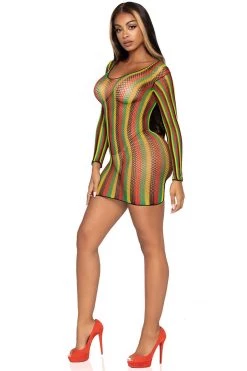 Leg Avenue Rasta Net Long Sleeve Mini Dress