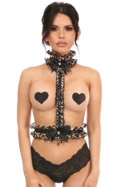 Daisy Corsets Kitten Collection Leopard Velvet Single Strap Body Harness*