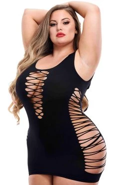 XGEN Bodystocking Lingerie Black Criss-Cross Mini Dress