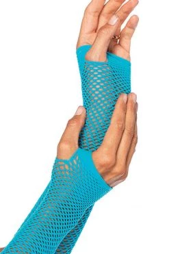 Leg Avenue Neon Blue Triangle Net Fingerless Gloves