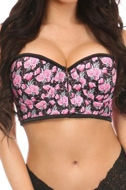 Daisy Corsets Lingerie Lavish Pink Floral Underwire Short Bustier*