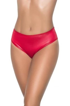 Mapale Wet Look Red Ruched Panty Latex Lingerie