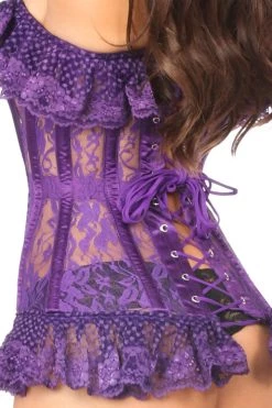 Daisy Corsets Lingerie Purple Ruffle Sheer Lace Corset*