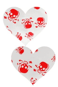 GE Apparel Accessories Red & White Skull Print Heart Nipple Pasties