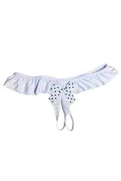 Shirley Of Hollywood Crotchless White Spandex Panty With Polka Dot Bow Lingerie