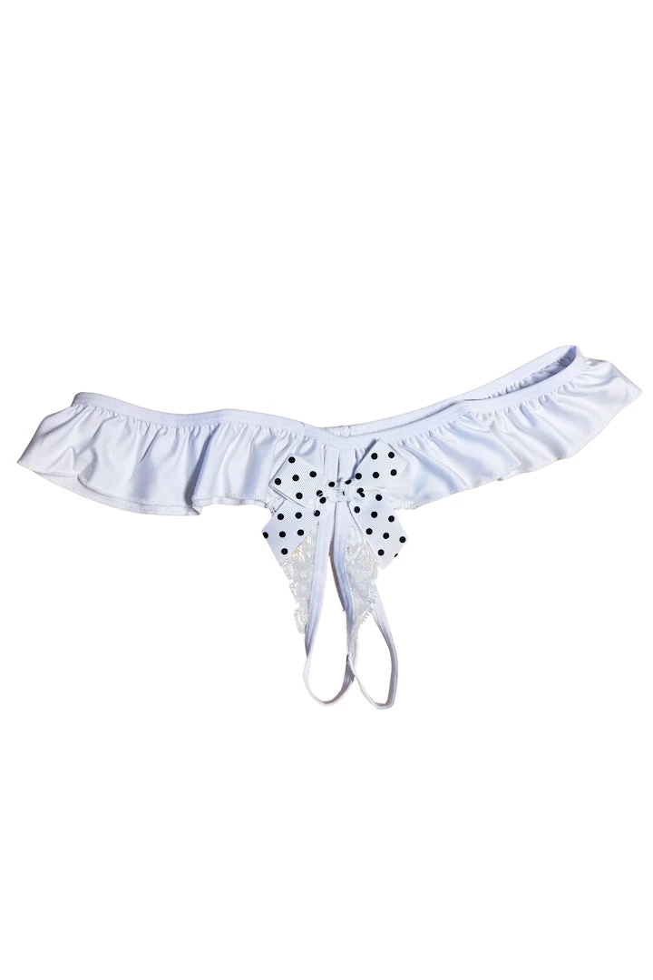 Shirley Of Hollywood Crotchless White Spandex Panty With Polka Dot Bow Lingerie 3 Shirley Of Hollywood Crotchless White Spandex Panty With Polka Dot Bow Lingerie