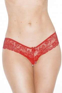 Shirley Of Hollywood Red Crotchless Lace Panty With Back Bow