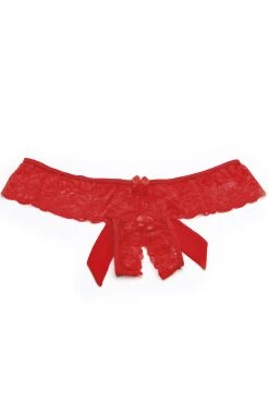 Shirley Of Hollywood Red Crotchless Lace Panty With Back Bow