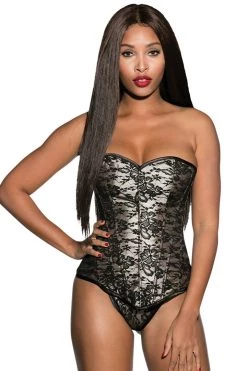 Shirley Of Hollywood Taupe Satin & Lace Zipper Corset Lingerie