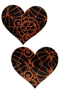 GE Apparel Black & Orange Spider Heart Nipple Pasties