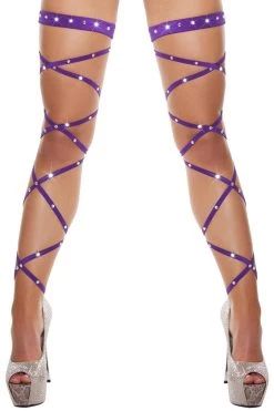 Roma Purple Rhinestone Leg Wraps With Garters Rhinestone Lingerie