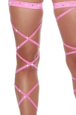 Roma Hot Pink Rhinestone Leg Wraps With Garters