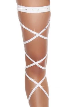 Roma White Rhinestone Leg Wraps With Garters Rhinestone Lingerie