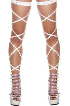 Roma White Rhinestone Leg Wraps With Garters Rhinestone Lingerie