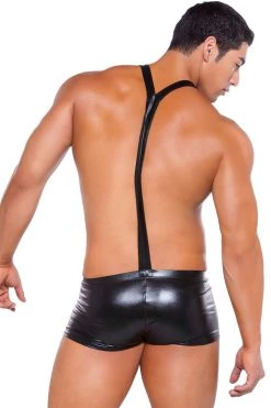 Allure Men's Wet Look Suspender Shorts Male Thongs