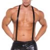 Allure Men's Wet Look Suspender Shorts Male Thongs