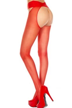 Music Legs Sheer Red Crotchless Pantyhose