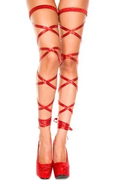 Music Legs Metallic Leg Wrap- Red Harness & Strappy Lingerie