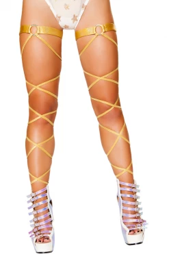 Roma Leg Garters Gold Shimmer Leg Wrap With O-Ring Accent