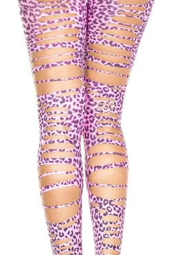 Music Legs Neon Pink Tattered Leopard Print Footless Tights